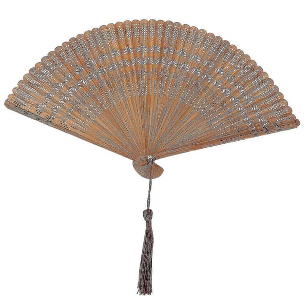 Bambuhandfläkt Vintagefläkt Trähandfläkt Bröllopsfestgåva (brun)