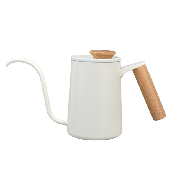 Handtag i rostfritt stål Droppkaffekanna Lång svanhalspip Droppvattenkokare Kaffe Tekanna Matt Vit600ml