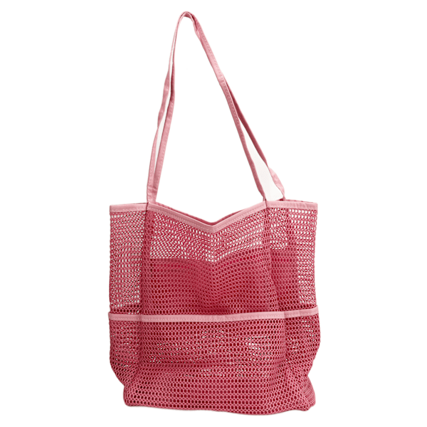 Mesh Strandtaske Flere Lommer Stor Kapacitet Skuldertaske til Rejser Swimmingpool Picnic Camping Rosa