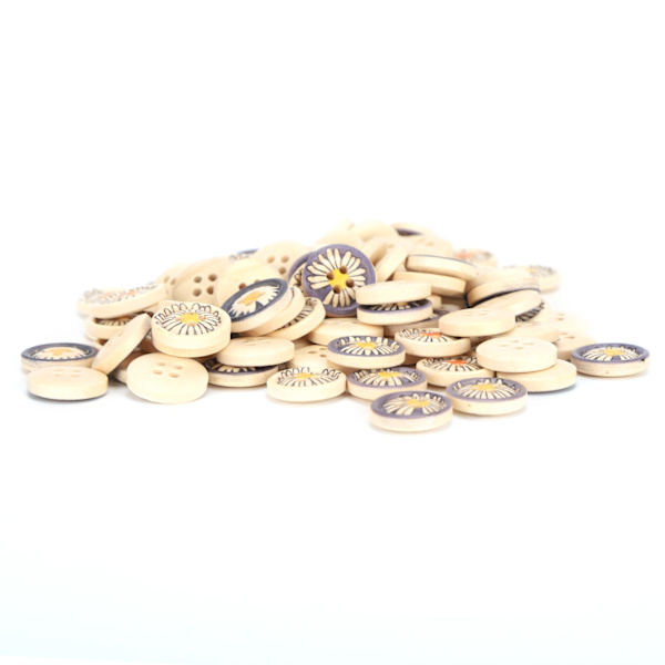 100 stk Knapper Naturlig Farverig Træ Little Daisy DIY Tøj Dekorative Tilbehør 15 mm