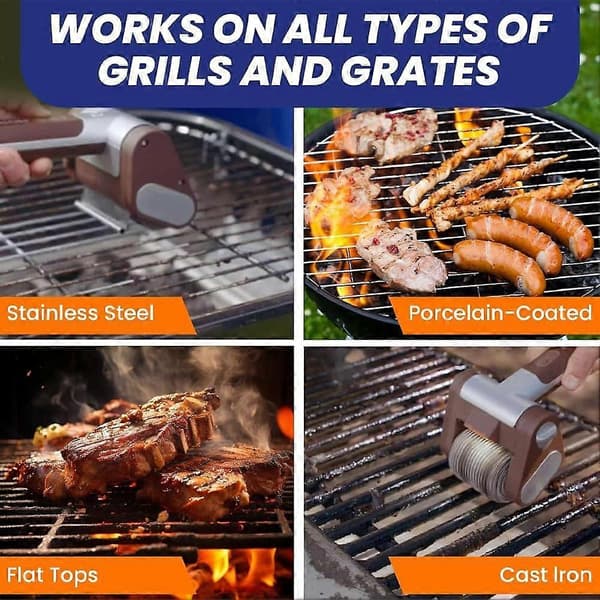 Brushless Rotary Grill Brush Cordless Powerful Automatic Scrubber Compatible with Backyard BBQ Grill Cleaning Brown