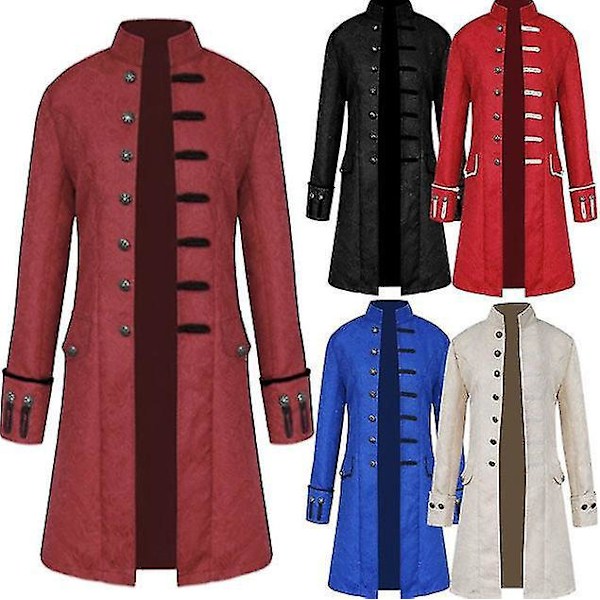 Retro Gothic Medieval Patchwork Coat - Bordeaux, 4XL