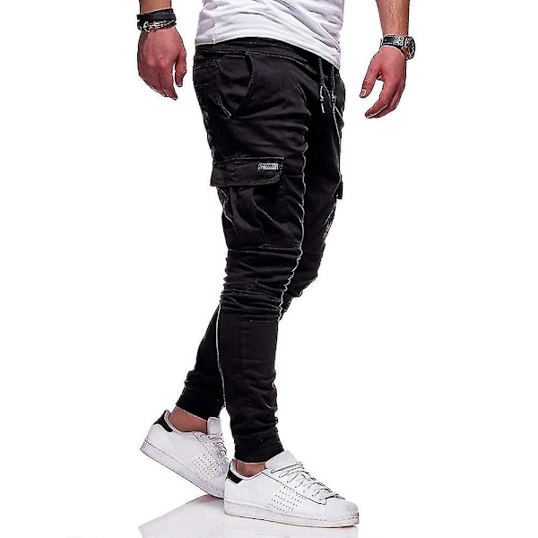 Mustat Slim Fit -miesten vetoketjullinen cargo-juoksuhousut