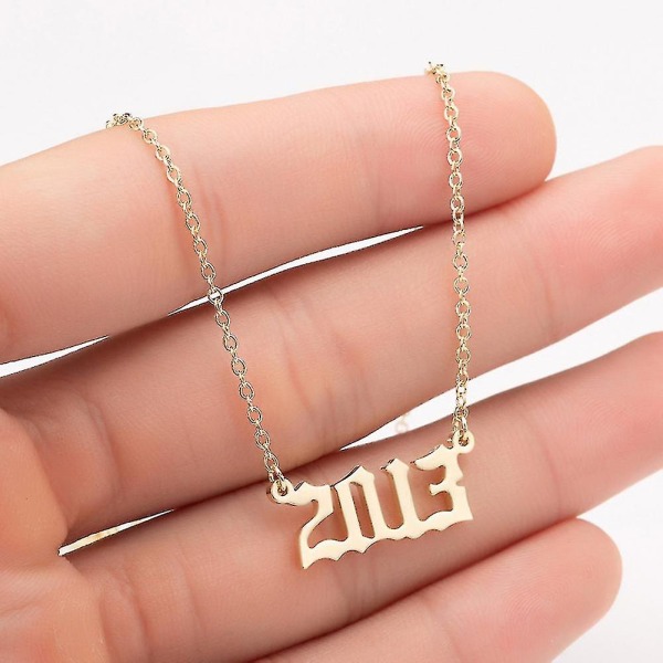 1980-2019 Fødselsår nummer Charm vedhæng rustfrit stål kæde halskæde smykker Golden 2013