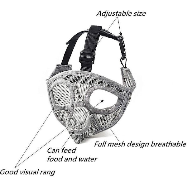 Justerbar Pustende Bulldog-Snute for Hunder med Kort Snute - Grå