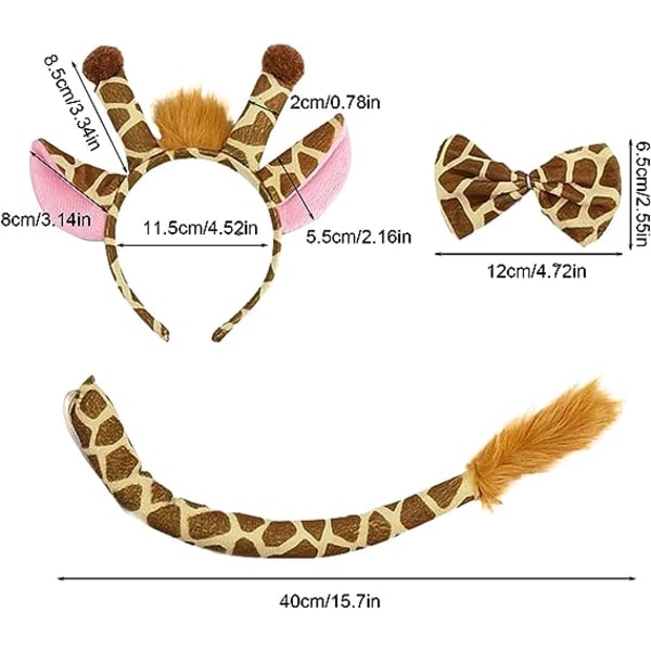 Giraffdräkt för barn: Rosett pannband, svans, karneval och födelsedagsklädsel.