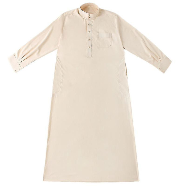 Muslimsk Mænds Langærmet Almindelig Thobe Robe Kjole XL Beige