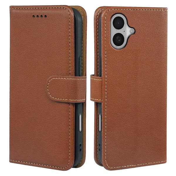 Compatible with iPhone 17 Case, RFID Blocking Wallet, Lychee Textured Leather Case, Magnetic Clasp {Brown} Brown Brown
