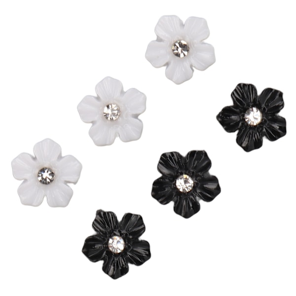 Nageldekorationer med 3D-blomma Svart Vit 5 Kronblad Blomma Nagelprydnader för DIY Nageldekoration