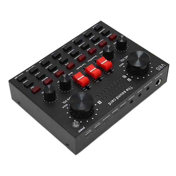 Bluetooth Live Lydkort 8 Tilstande Stemmeomformer Lydmixerkort med 16 Lydeffekter til Karaoke Live Streaming Sort