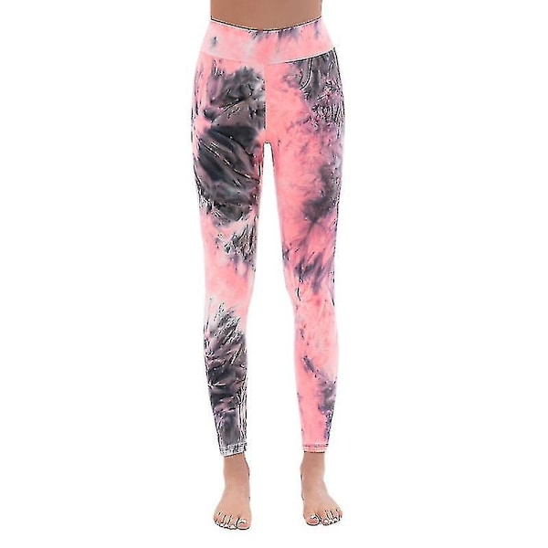 Tryckta Tie Dye High Waist Butt Lift Yoga Leggings - Rosa/Svart