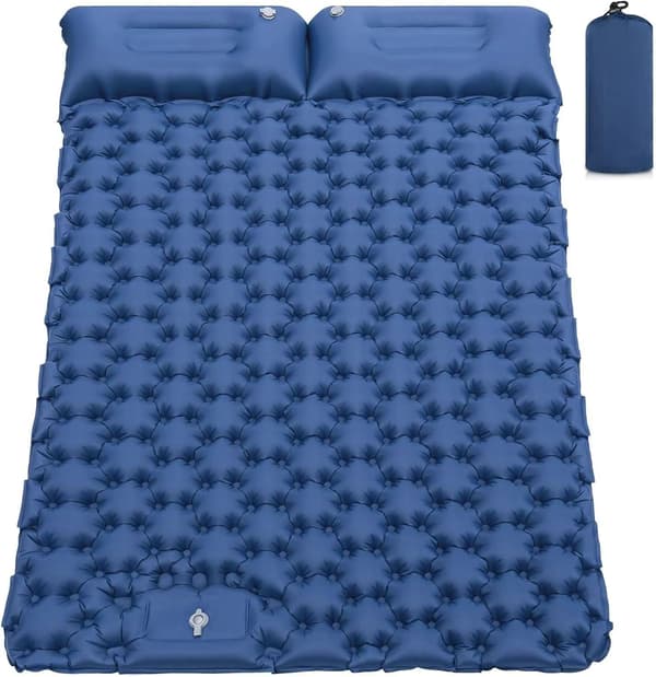 Self-inflating Camping Mattress: Thick and Lightweight Single Air Mattress, Inflatable and Interlocking Double Camping Mat - Perfet Navy-2 Navy-2 Double sleeping pad