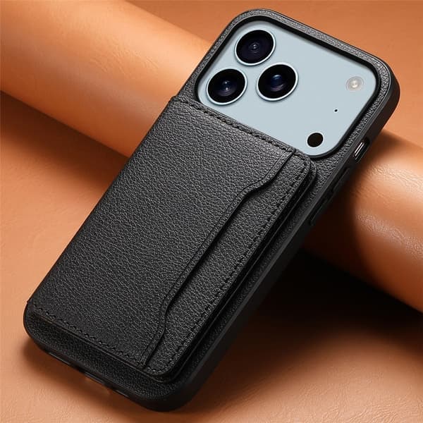 Kompatibel med iPhone 17 Pro etui med kortplads i læder, sort 48