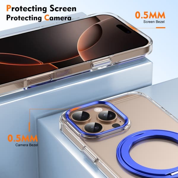iPhone 16 Pro Ice-Cold Roterende Ringholder PC MagSafe Deksel Blå