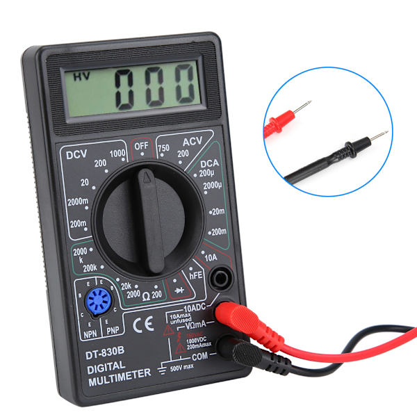DT-830B Multifunktionel Bærbar LCD Digital Multimeter Amp Volt Ohm Tester Voltmeter Ohmmeter MeterDT-830B Sort