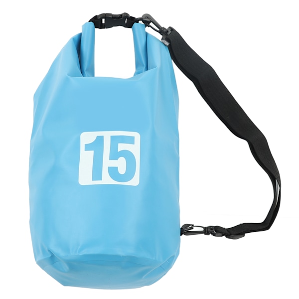 Vattentät Torrdrybag Bärbar Vikbar PVC Torrförvaringsväska med Axelrem för Simning Rafting Camping 15L Blå
