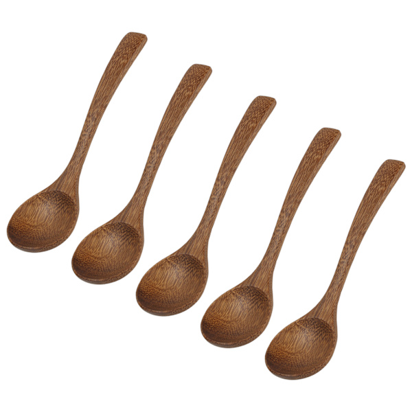 5 st träsked naturlig slät utan burr Robust hållbar vintage värmetålig träblandningsskedar Rund mun