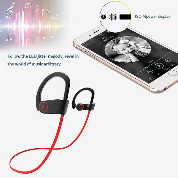 Bluetooth -hörlurar Vattentäta trådlösa sporthörlurar-svart Röd Red