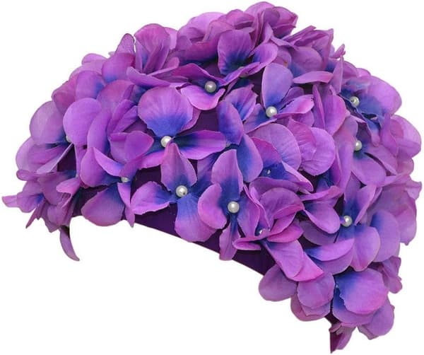 【NX】Lilla retro blomstret badehette for kvinner