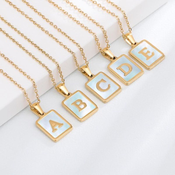 Square alfabetet kjede kvinnelig gull innlagt Shell anheng halskjede E