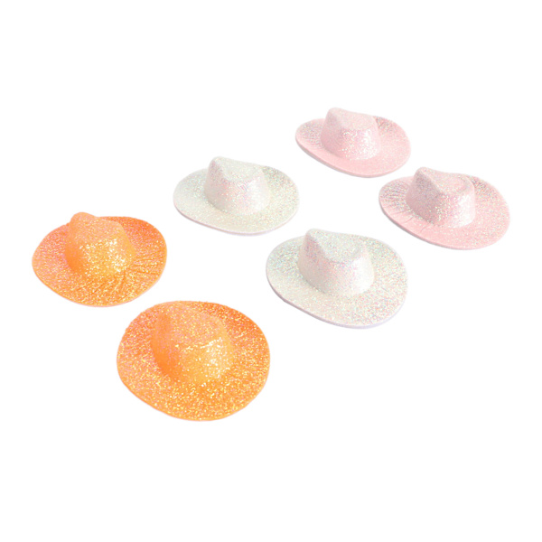 6 kpl Mini Western Cowboy Cowgirl Hat Glitter Miniatyyri söt nukkehattu Juhlamekko Hattu nukkekoti koristeluun