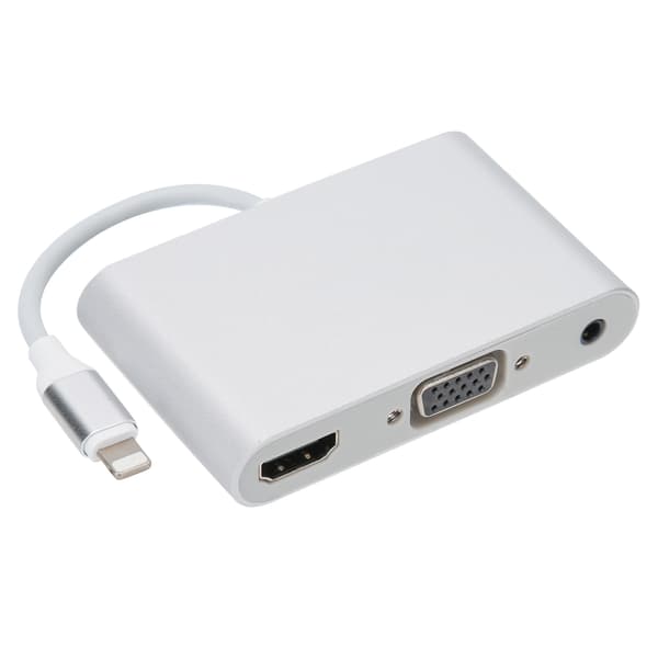 Aluminiumlegering för IOS-systemgränssnitt till HDMI+VGA+3,5MM Adapter Utrustning Silver