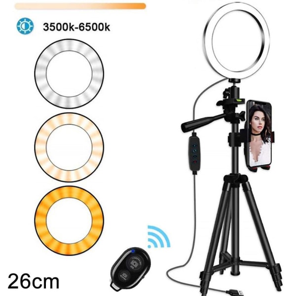 Selfie-ringlys med stativ og mobiltelefonholder 26cm