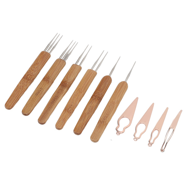 10 st Dreadlocks Verktygsset Legering Bambu Virknål Dreadlocks Nålar Kit för hårstyling Rose Gold