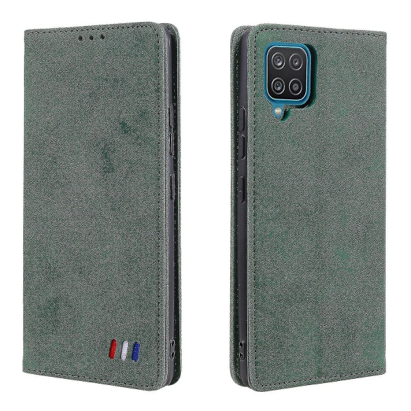 Samsung Galaxy A12 5g Case Magnetstängning Plånbok Bok Flip Folio Stand View Läderfodral Cover - Grön