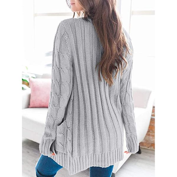 Kvinnor Cardigan Tröjor Höst Vinter Ren Färg Twist Stickad Snygg Casual Kvinnor Långärmad Kofta Grå M