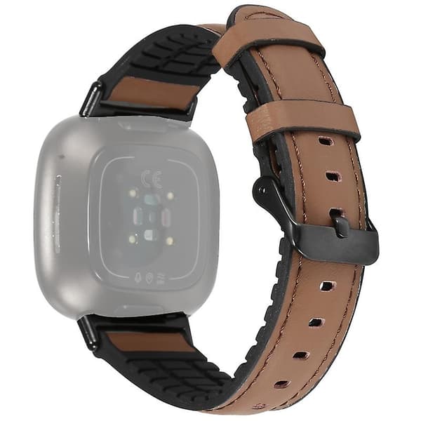 【NX】Brun Brun kompatibel med Fitbit Versa 3 Læder + Silikonerem