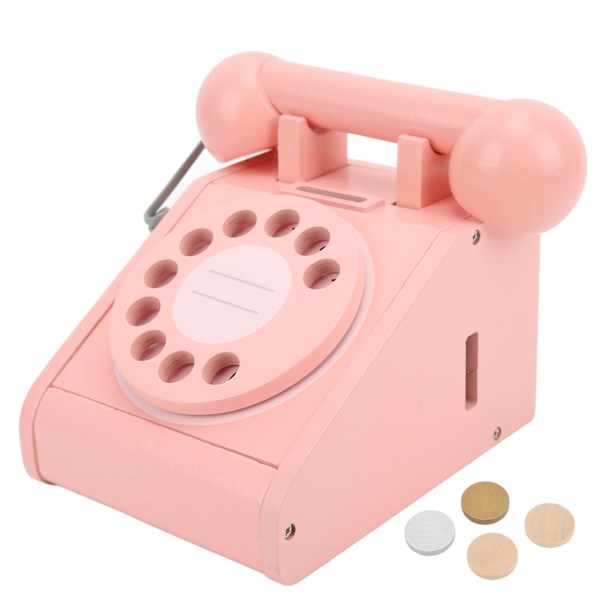 Simulointipuhelin lapsille Vaaleanpunainen vanhanaikainen pyörivä numerokiekko puhelin Retro-muotoilu Puusimulointi Retro numerokiekko Vaaleanpunainen