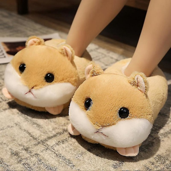 Plush Varmafodrade Djurformade Tofflor Gul Hamster