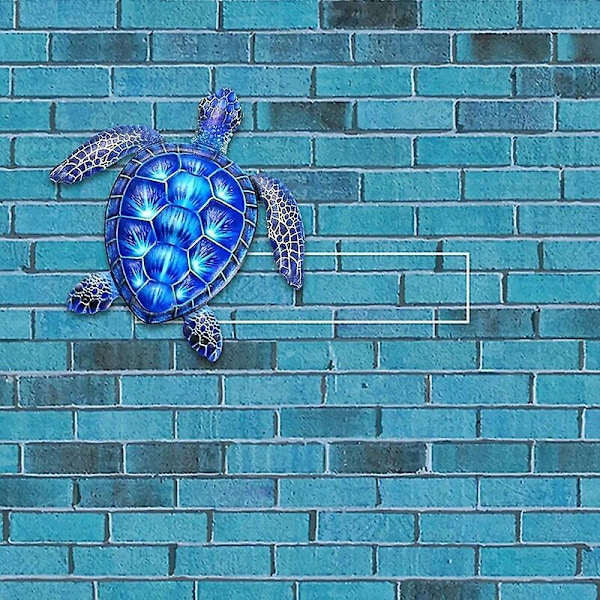 Jern Skildpadde Væghæng - Blå, til Terrasse, Pool, Have, Stue eller Badeværelse