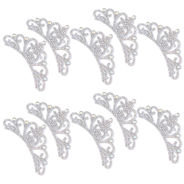10 st Strass Tyg Applikation Kronformade Märken Klädtillbehör 8,3x4,5cm Vit