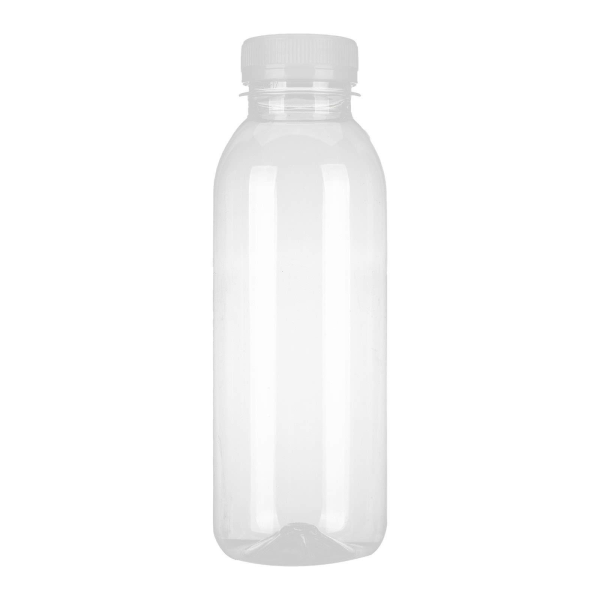 5 st klara livsmedelsklassade juiceflaskor av plast med cap vit