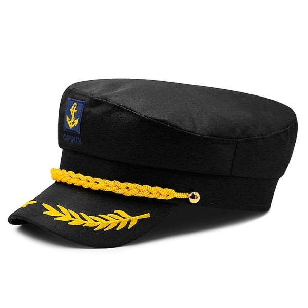 Sjömanskaptensmössa för vuxna justerbar yachtbåtskeppskaptenhatt Cap Marin amiralhatt Kostymtillbehör Black