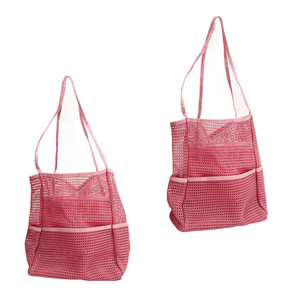 Mesh Strandtaske Flere Lommer Stor Kapacitet Skuldertaske til Rejser Swimmingpool Picnic Camping Rosa