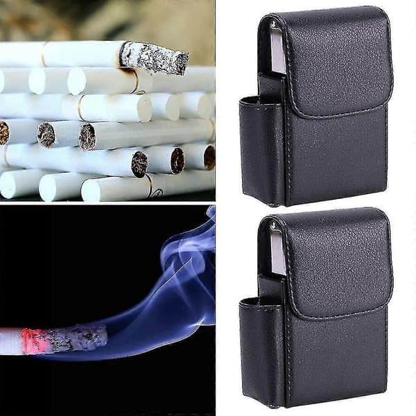 Cigarettfodral med PU-läder, fällbart tändarfodral, visitkortsfodral, svart