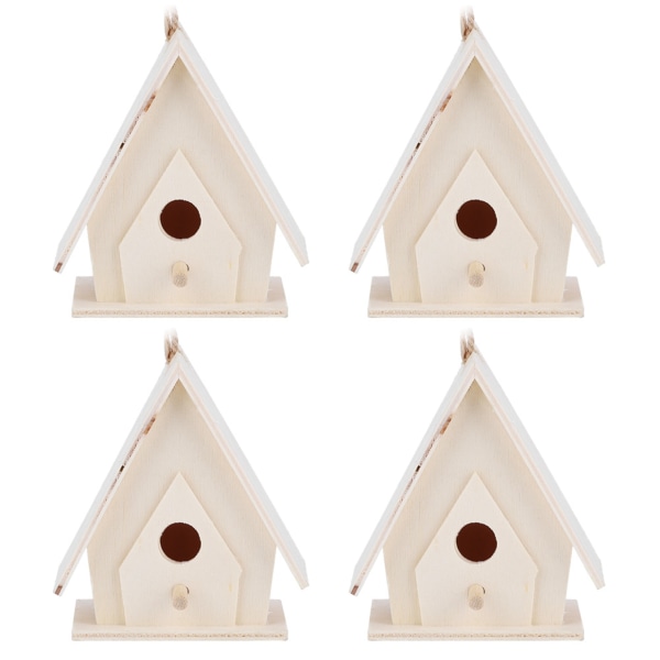 4Pcs Mini Hanging Wooden Bird House Nests Cage Ornament Crafts for Garden Courtyard Decor
