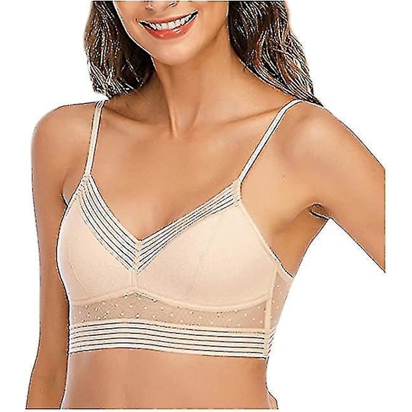 Trådløs U-formet Lace Push-Up Ryggløs BH - Beige 3XL