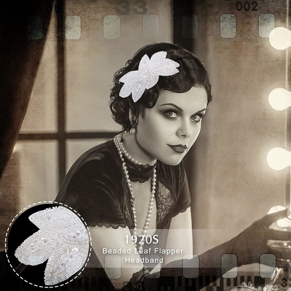 1920-talls pannebånd for kvinner 3 stykker svart klaff-hodeplagg Perleblad 1920-talls tilbehør Valentines