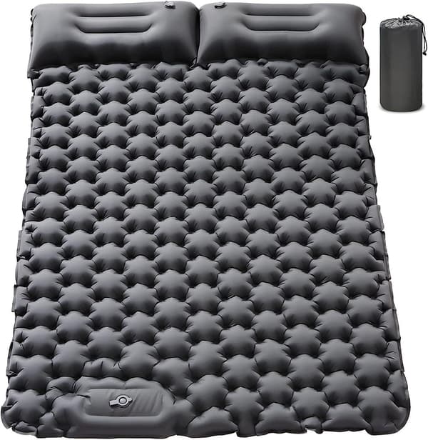 Self-inflating camping mattress: thick and lightweight single air mattress, inflatable and connectable double camping mat - Perfet grey-2 grey-2 Double sleeping pad