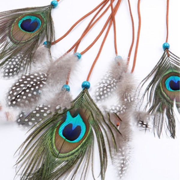 Peacock Pannband Färgglada Pärlor Boho Headpiece Hampa Rep Feather Headwer för kvinnor och flickor