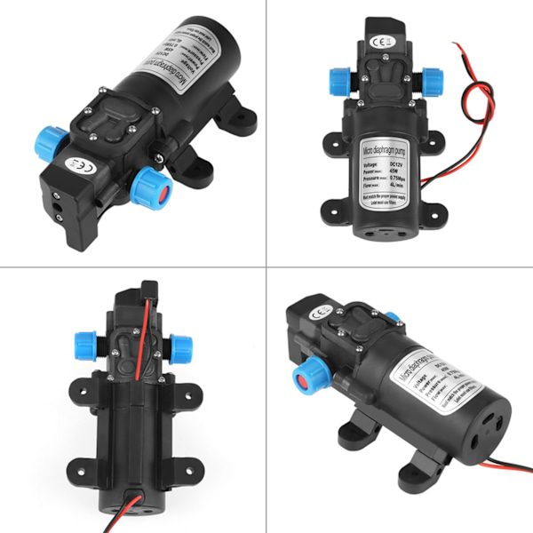 DC 12V 45W Mikromembran Vand Selvsugende Pumpe Lav Støj 4L/min Flow Sort