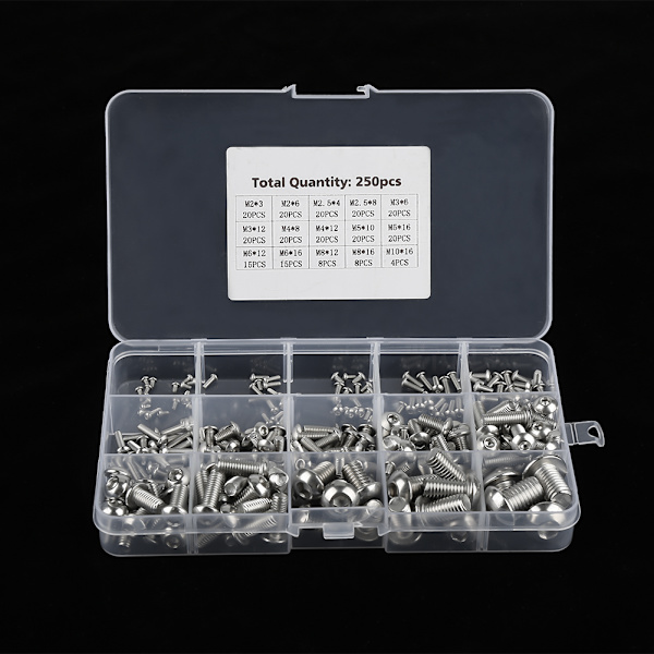 250st M2/ M2.5/ M3 /M4/ M5/ M6/ M8/ M10 maskinskruvset för bärbar dator/tangentbord/telefon/PC (sexskruvbult)