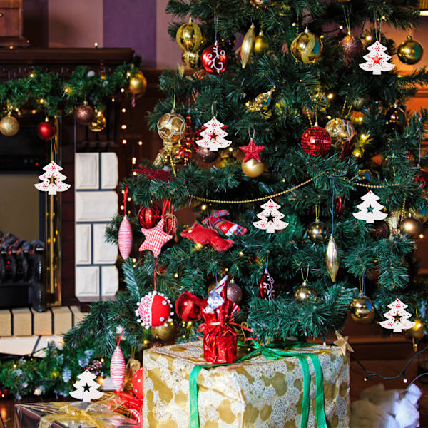 50 st trähänge dekorativ prydnad Hem DIY-tillbehör Målad konst Xmas Tree White