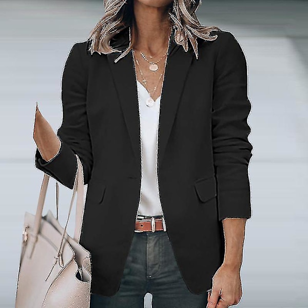 Women's Black Shawl Neck Business Cardigan Jacket, Long Sleeve Casual Work Blazers