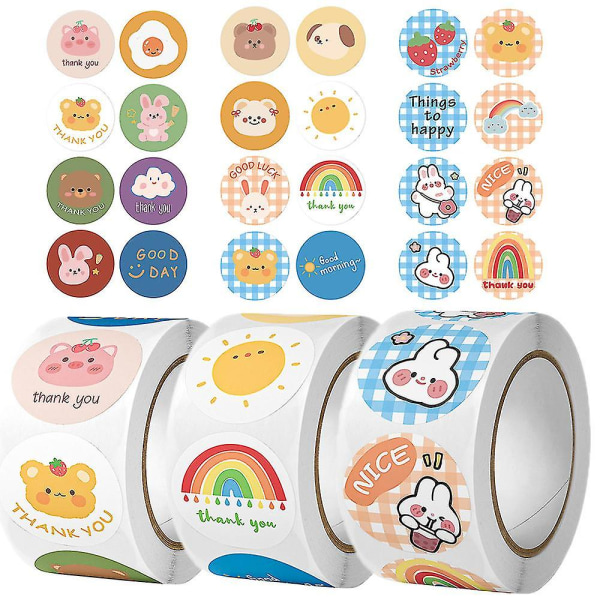500 klistermärken/rulle Cartoon Bear Stickers Thank You Seal Stickers N5