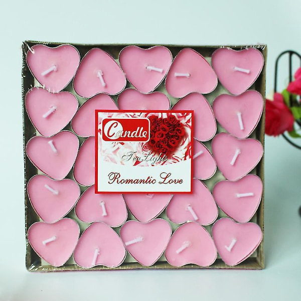 Velsignet 50 stk/æske Love Heart fyrfadslys Røgfrit stearinlys Valentine Forslag Gave|lys pink